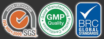 ISO 9001, BRC Global Standards and Manufacturing Certification logos