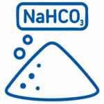 Sodium bicarbonate packaging icon showing NaHCO₃ symbol and powder representation