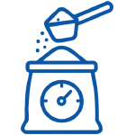 Icon of a pouch with check mark symbolizing accurate protein powder filling.