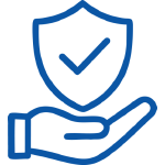 Shield and hand icon representing shampoo packaging machine product protection.