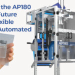 AP180 medical device packaging machine with flexible pouch holding a sterile vial, showcasing automation and efficiency in packaging.