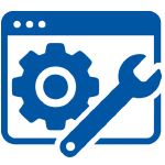 Blue customization settings icon with a gear symbol.