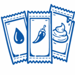Blue rectangular icon representing sauces and condiments packaging