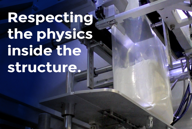 Flexible packaging machine demonstrating structural packaging requirements during production