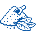 Matcha packaging icon with tea leaves and powder illustration