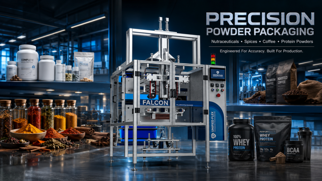 Pharmaceutical packaging machine AP180 with holographic dosage precision graphics showing ±0.5% accuracy and 100% consistency, surrounded by nutraceutical products.