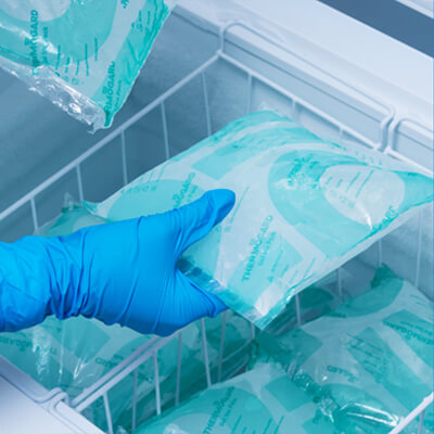 Gel pack packaging for refrigerated shipping and cold chain applications.