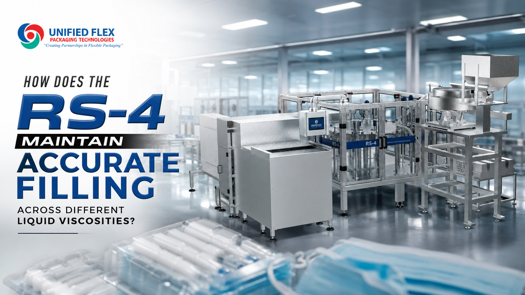 Unified Flex RS-4 rotary filling machine maintaining accurate liquid filling across different viscosities in a high-speed production environment for medical and pharmaceutical packaging