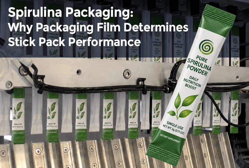 Spirulina packaging machine producing single-use spirulina powder stick packs