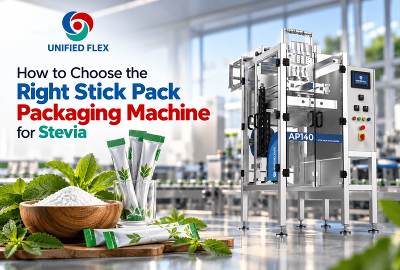 Stick pack packaging machine for filling and packaging stevia powder